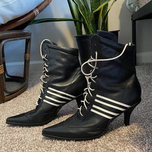 Nine West Yuki Leather Lace Up Heeled Booties